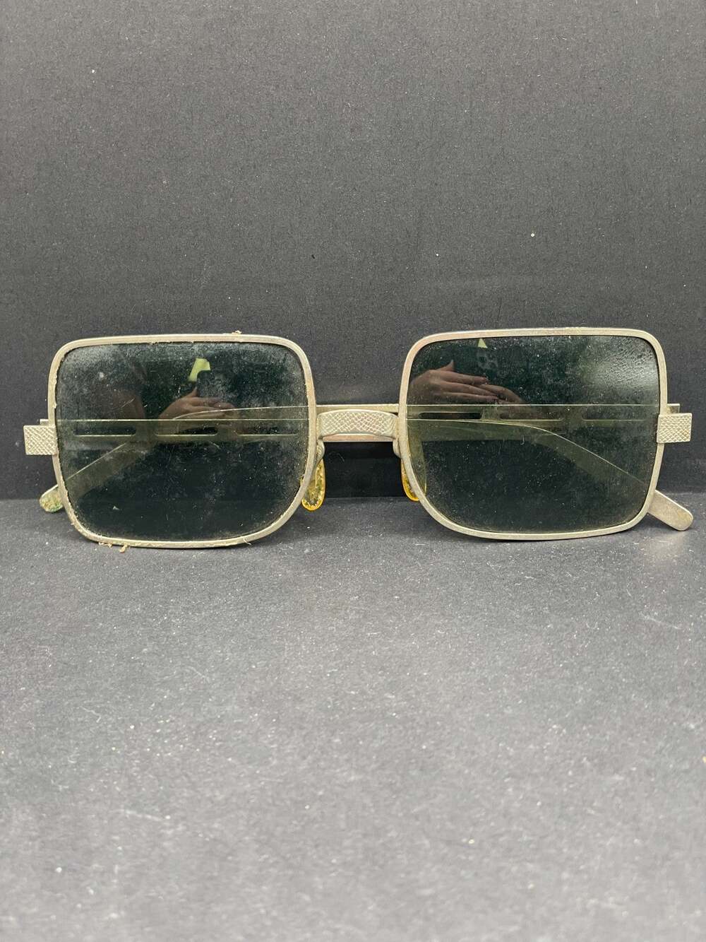 Vintage Cool Ray Polaroid Sunglasses Silver Mesh Square Retro 1970s Steampunk